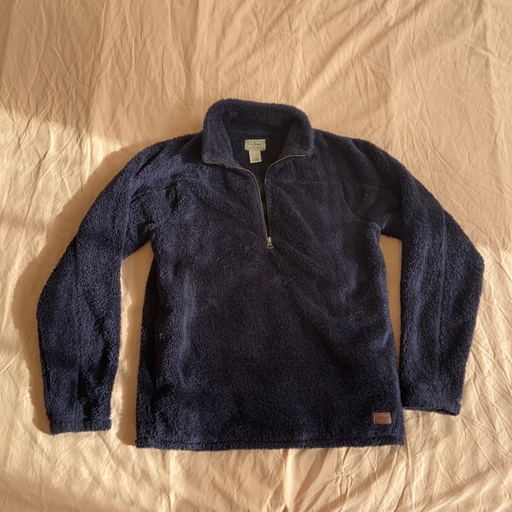 Small LL Bean Fuzzy Navy Quarter Zip